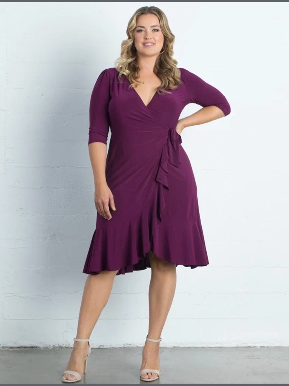 Kiyonna Whimsy Wrap Dress In Plum Passion Woman’s Plus Size 2X (18-20) NWT
